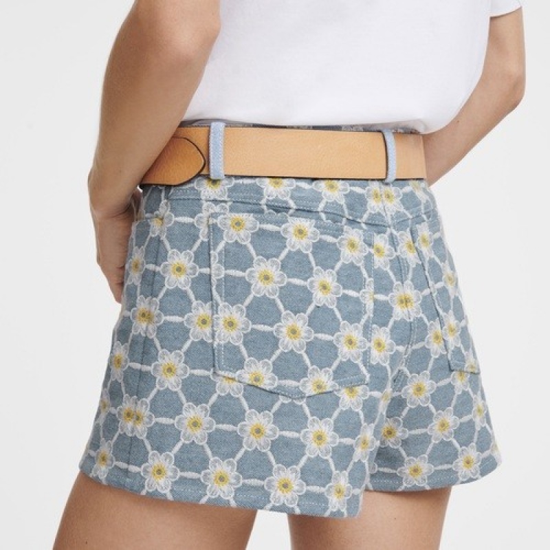 Sky Blue Longchamp Embroidered Shorts | SN-LCMP48776