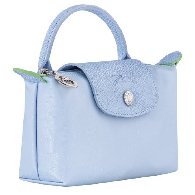 Sky Blue Longchamp Le Pliage Green Pouch With Handle | SN-LCMP48396