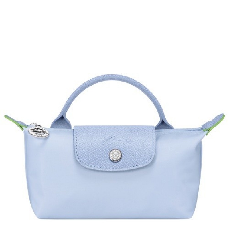 Sky Blue Longchamp Le Pliage Green Pouch With Handle | SN-LCMP48396