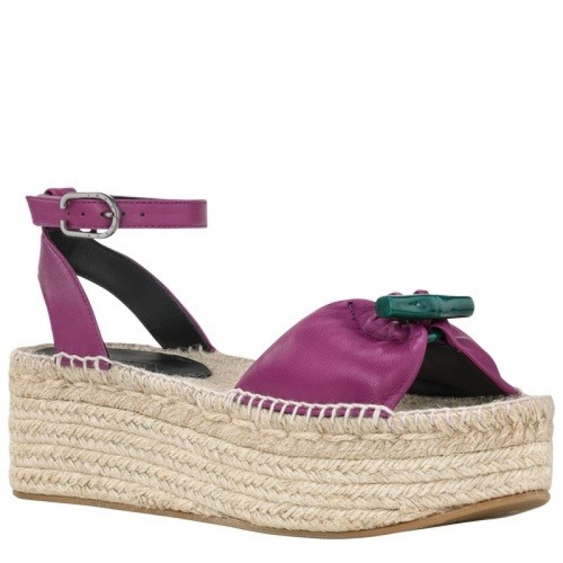 Violet Longchamp Roseau Wedge Espadrilles | SN-LCMP48827