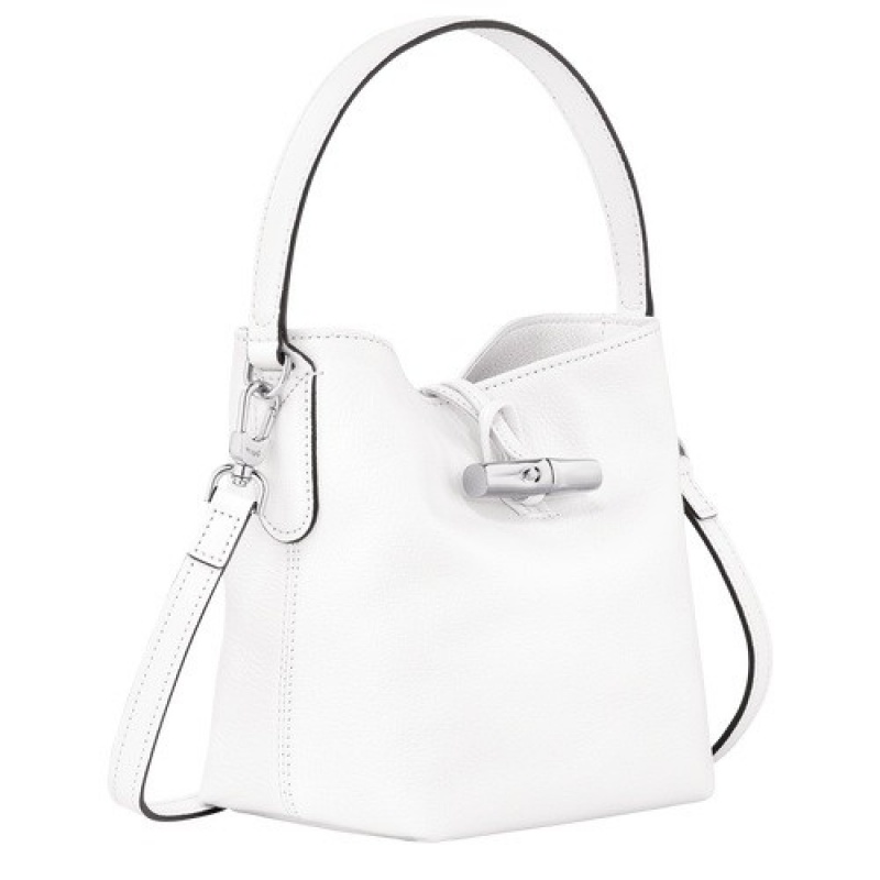 White Longchamp Roseau Xs Bucket Bag | SN-LCMP47937