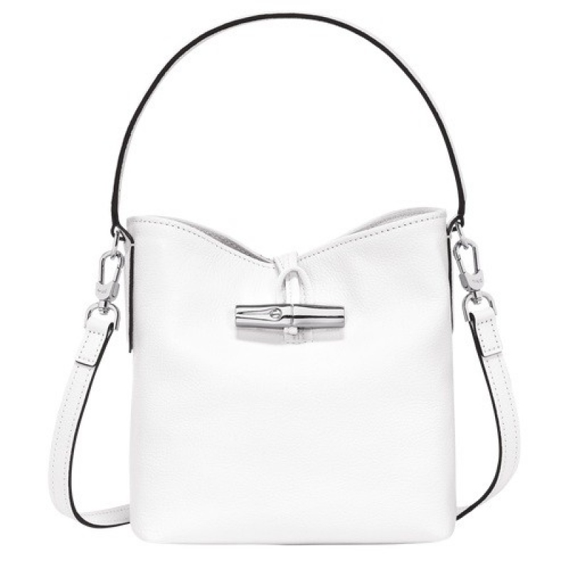 White Longchamp Roseau Xs Bucket Bag | SN-LCMP47937