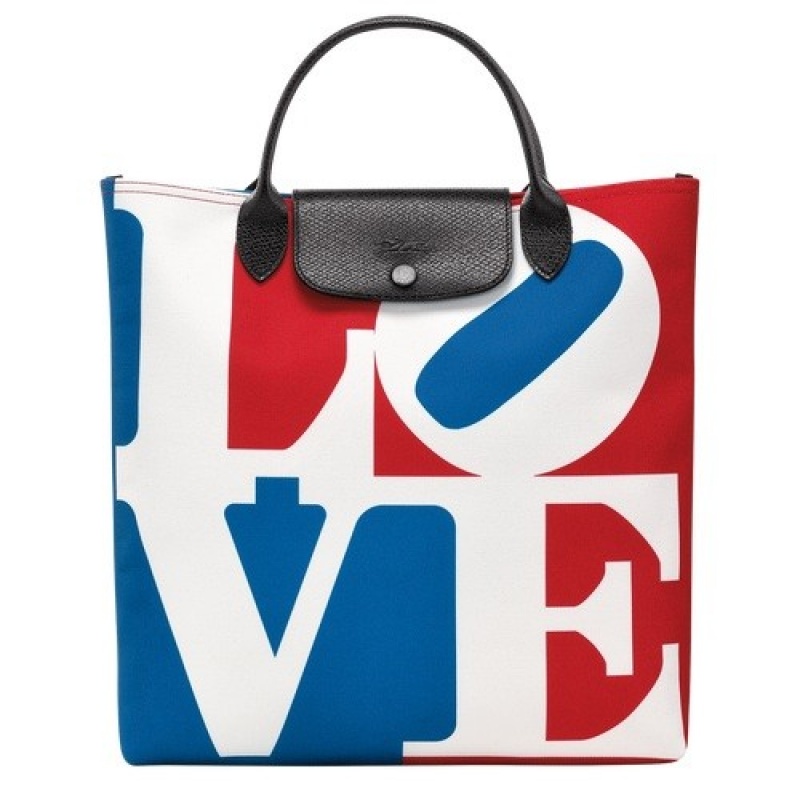 White Longchamp X Robert Indiana L Handbag | SN-LCMP49205