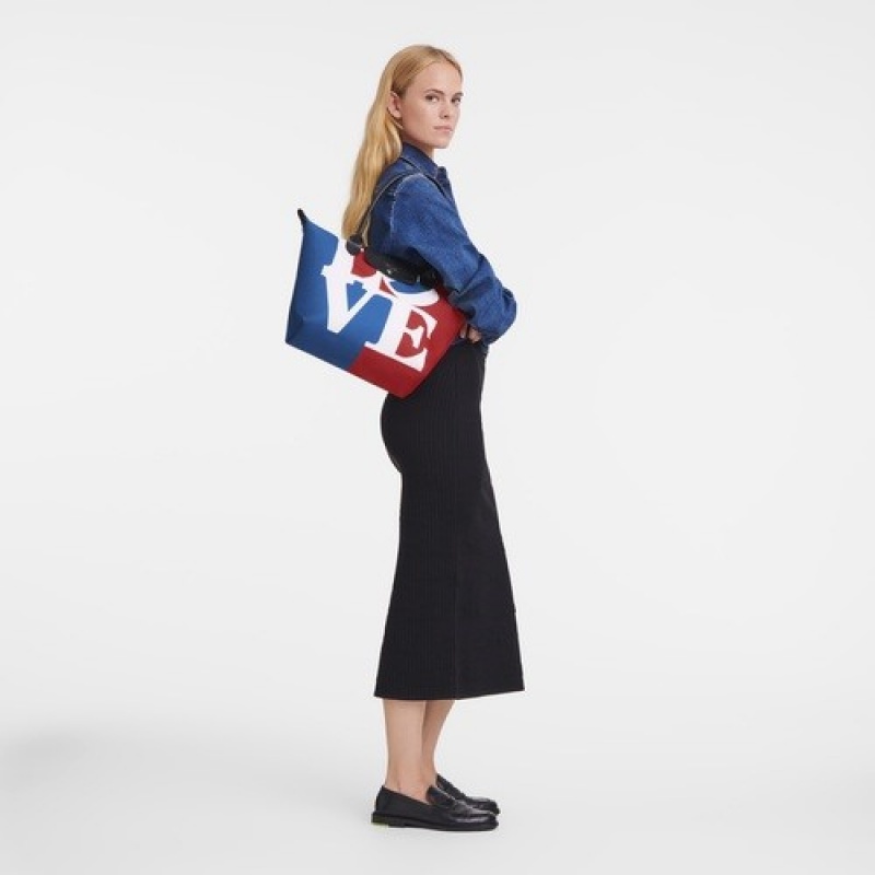 White Longchamp X Robert Indiana M Tote Bag | SN-LCMP47965