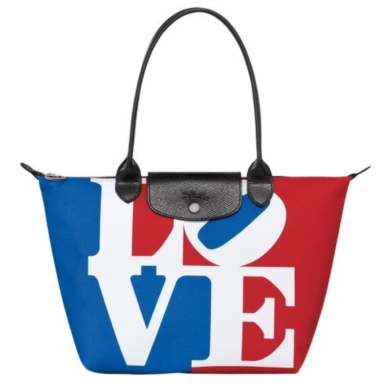 White Longchamp X Robert Indiana M Tote Bag | SN-LCMP47965