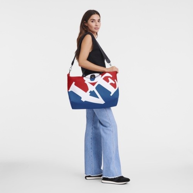 White Longchamp X Robert Indiana Travel Bag | SN-LCMP49335