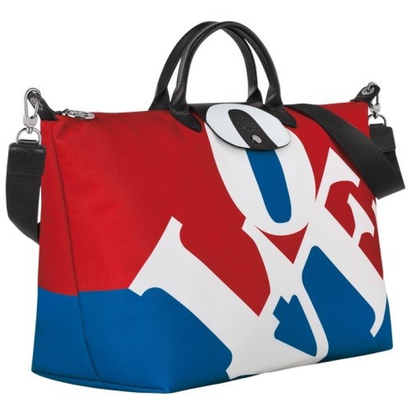 White Longchamp X Robert Indiana Travel Bag | SN-LCMP49335